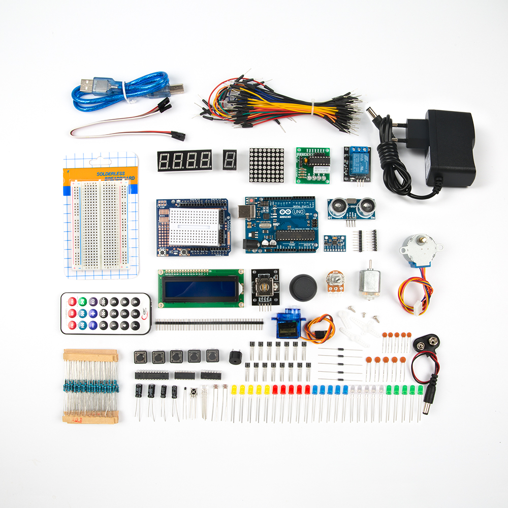 Дополненный набор Arduino UNO R3 DIP с фирменным логотипом без батареи крона 9В с блоком питания под европейскую розетку